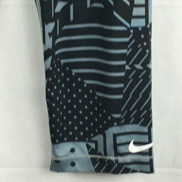 Nike Pro Leggings Women L Blue Geometric Stretch Capri Cropped Athletic Leggings - Picture 3 of 11